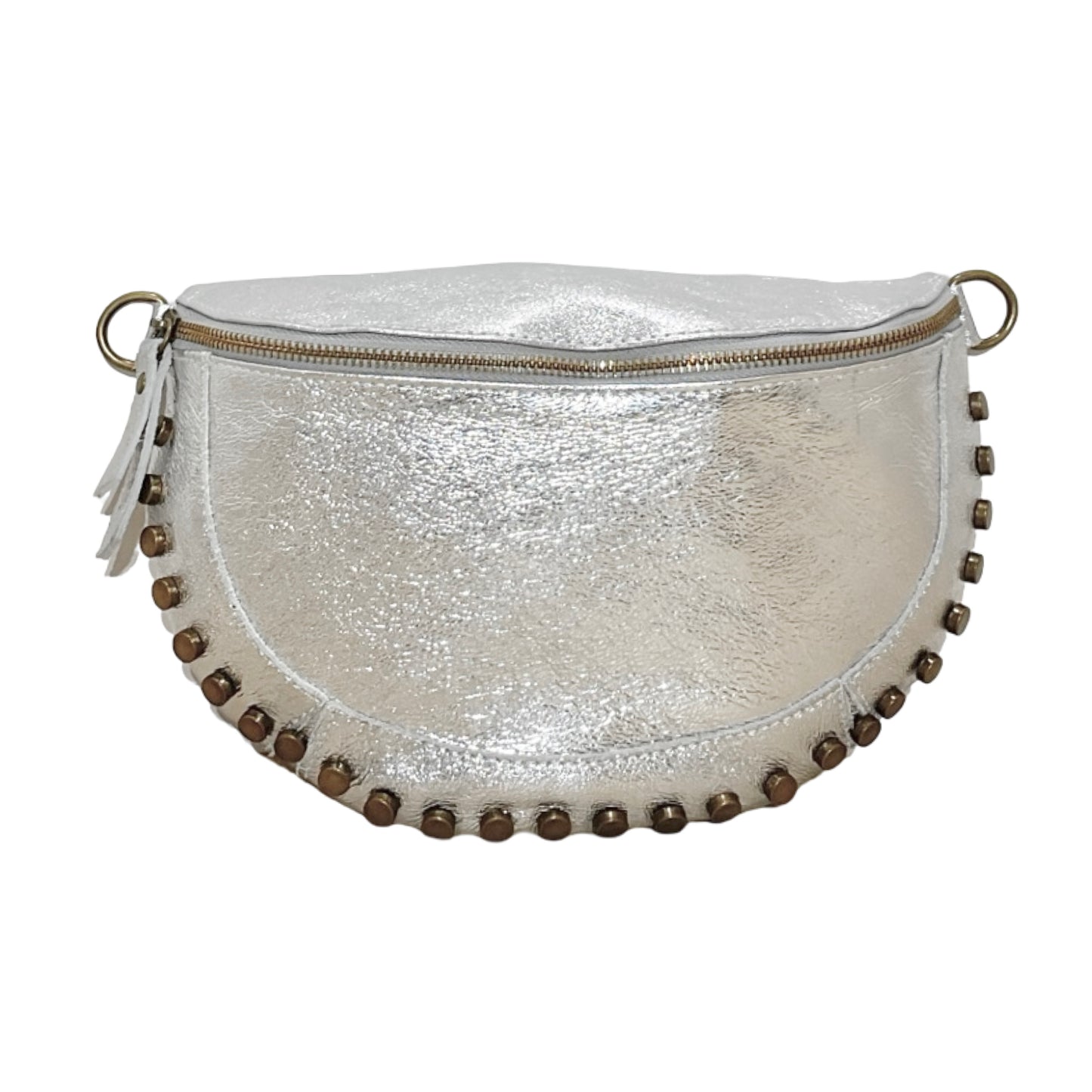 Sac Banane en Cuir Irisé Clouté 26cm