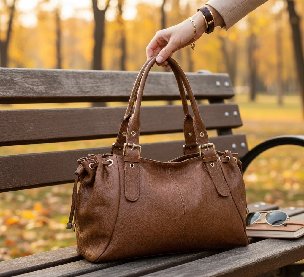 SAC CUIR GRAINE "LACET" LARGE