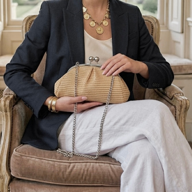 SAC CUIR RAPHIA FERMOIR MELORO