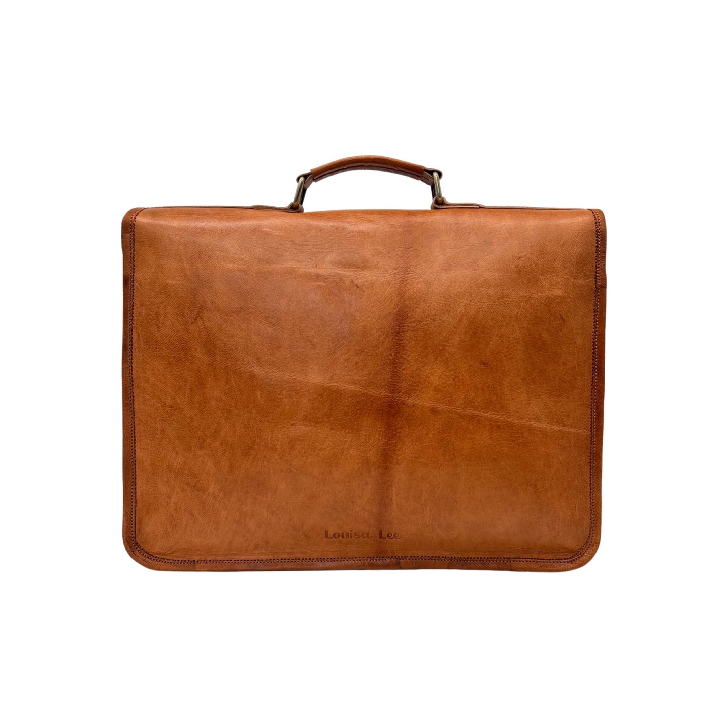 Leather briefcase with cotton lining 38 cm camel