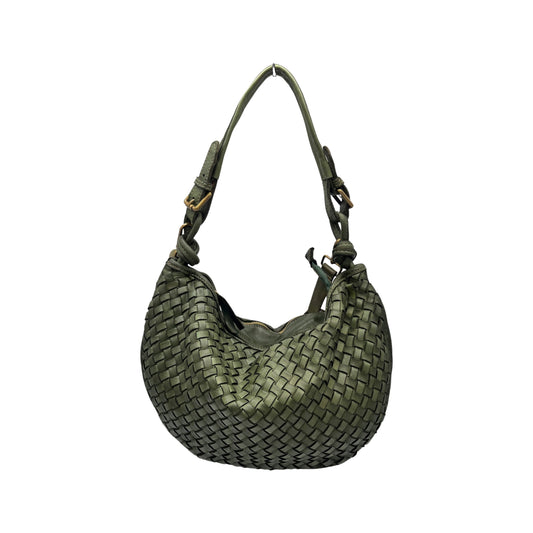 ALTEA GREEN BRAID WASHED LEATHER SHOULDER BAG