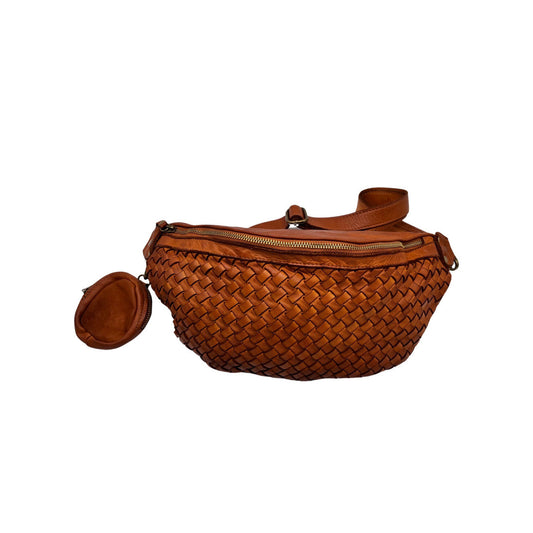 SAC BANANE CUIR WASHED AMBRA