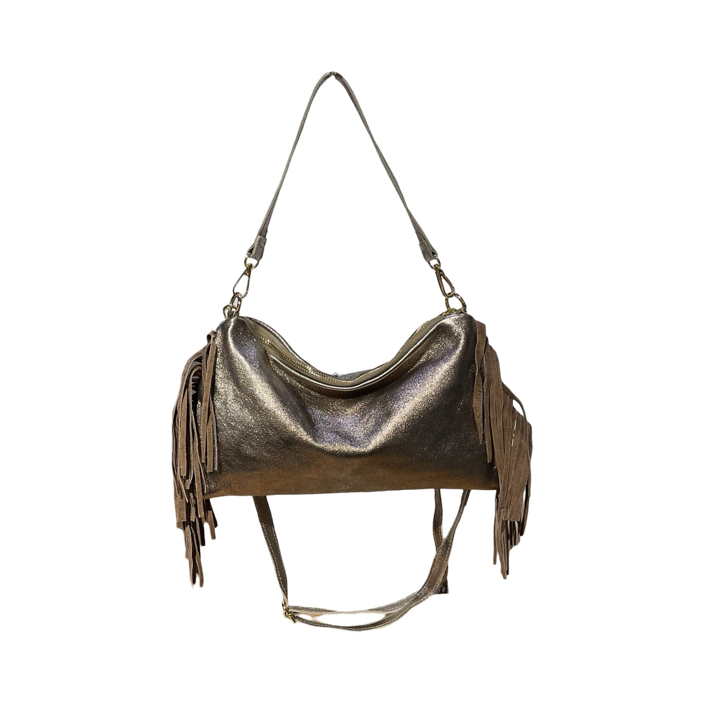 SAC CUIR IRISE FRANGE RECTO
