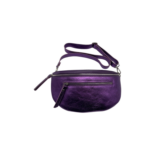 BELT BAG 2 ZIPPERS GRAINED LEATHER 30CM METALLIC PURPLE