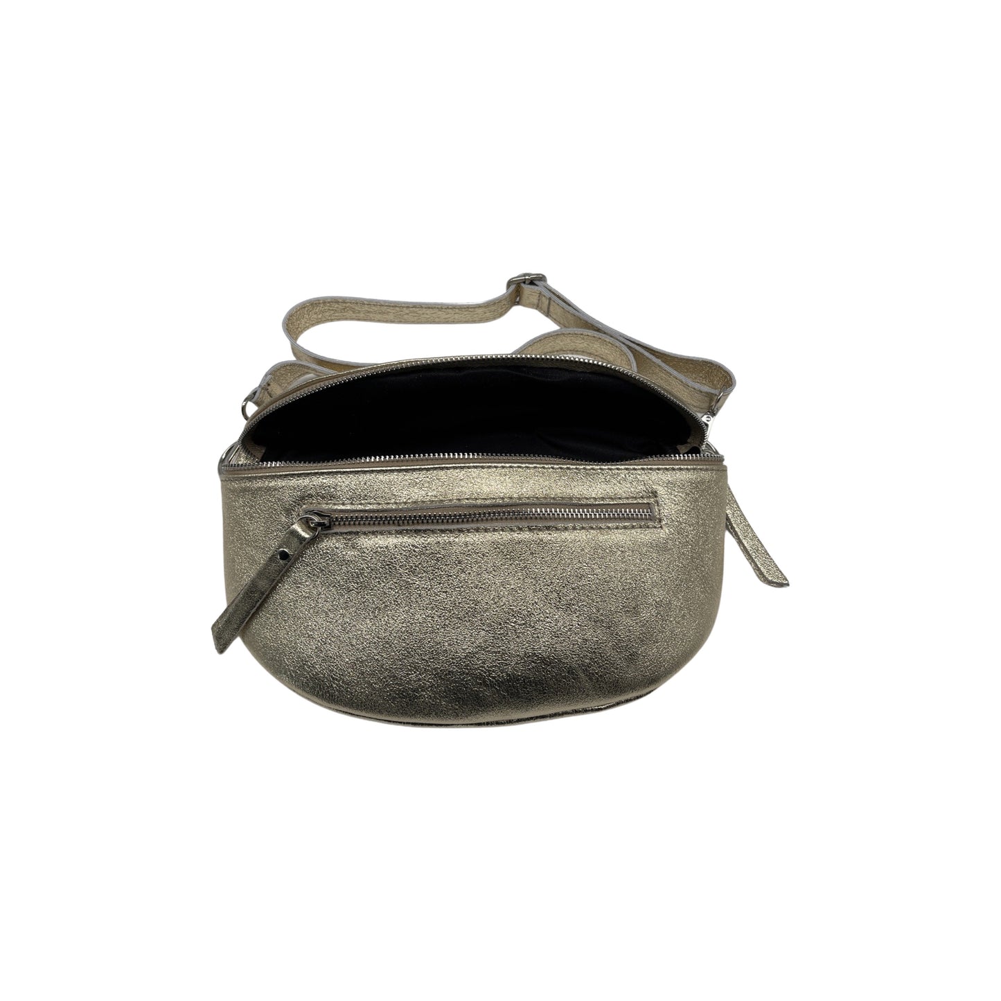 SAC BANANE 2 FERMETURES  CUIR GRAINE 30CM OR