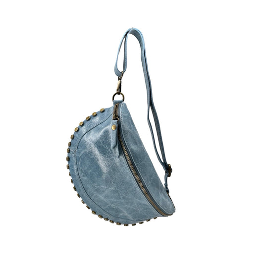 Sac Banane en Cuir Brossé Clouté 26cm
