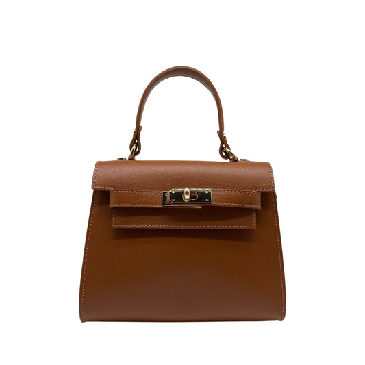 SAFIANO JACQUELINE CAMEL LEATHER HANDLE BAG