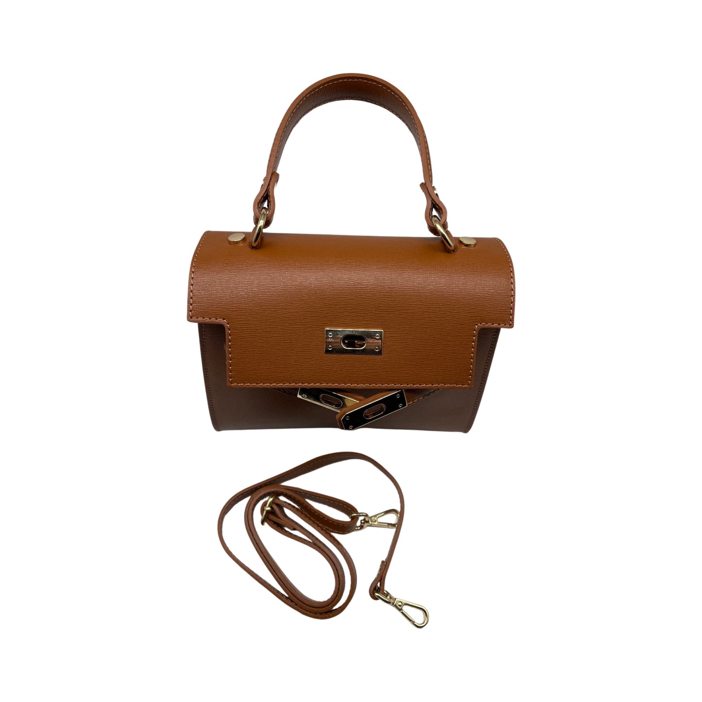 SAFIANO JACQUELINE CAMEL LEATHER HANDLE BAG