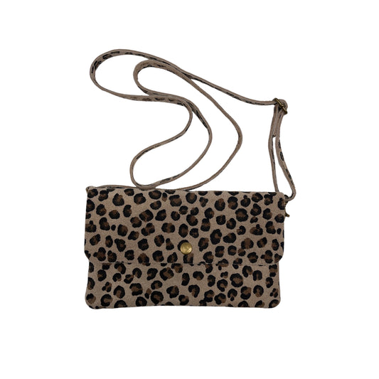 POCHETTE BANDOULIERE CUIR SUEDE LEOPARD