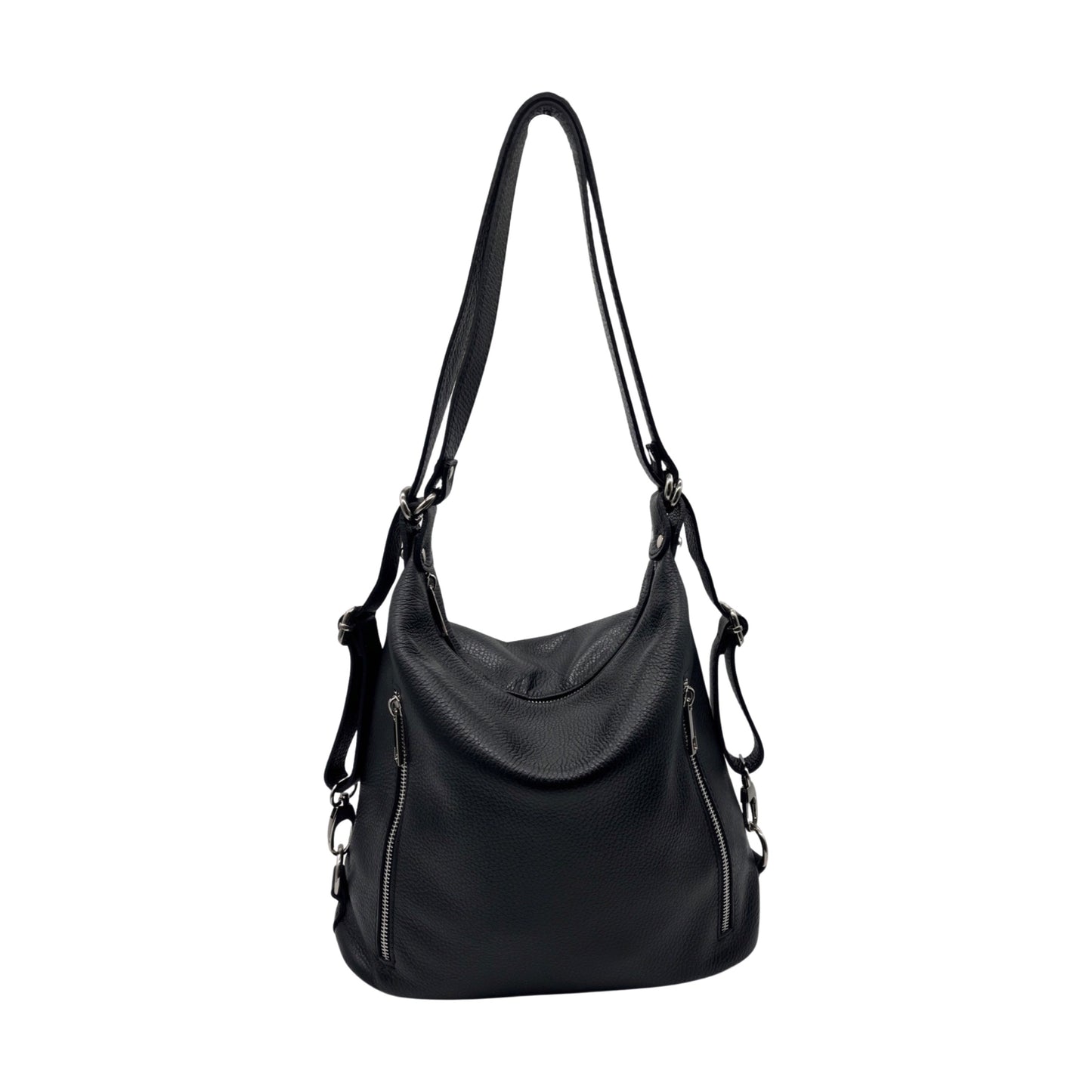 BLACK LOUISE GRAIN LEATHER BUCKET BAG