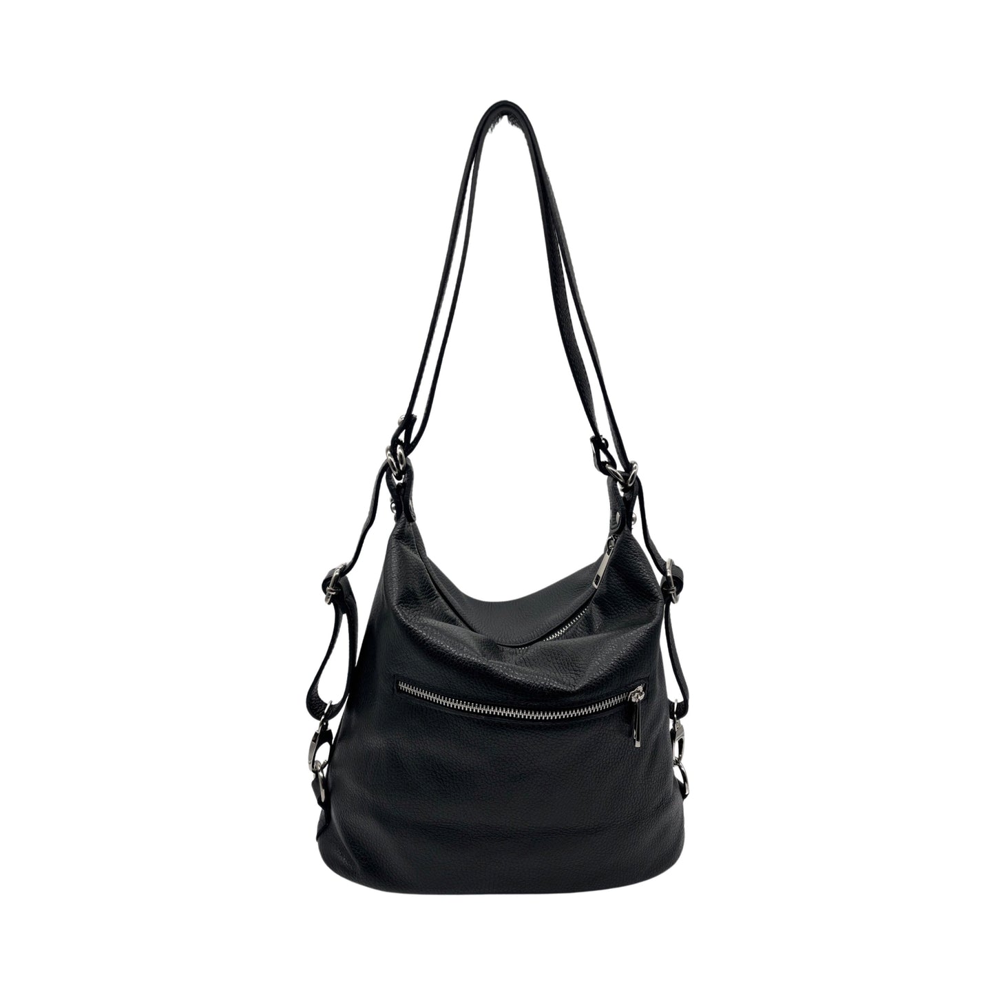 BLACK LOUISE GRAIN LEATHER BUCKET BAG