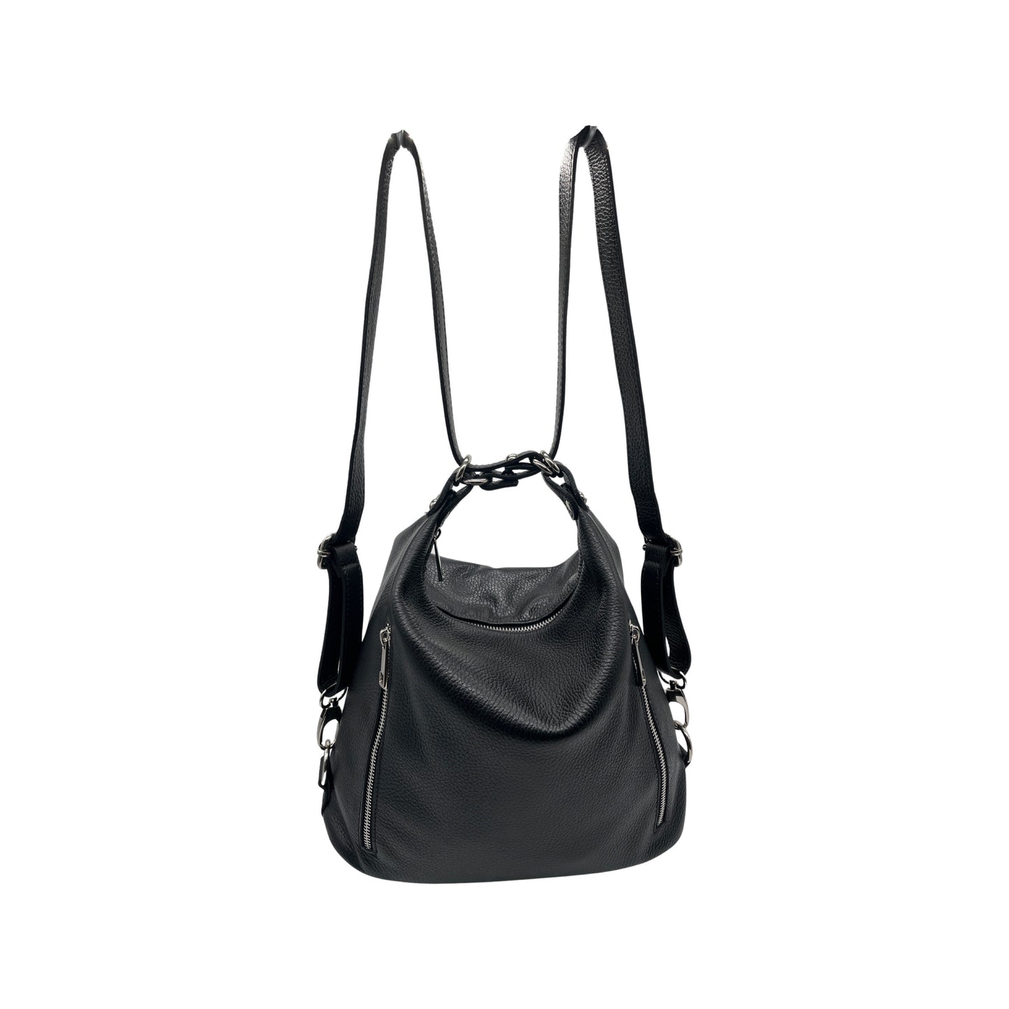 BLACK LOUISE GRAIN LEATHER BUCKET BAG