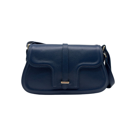 ALMA BLUE GRAINED LEATHER FLAP BAG