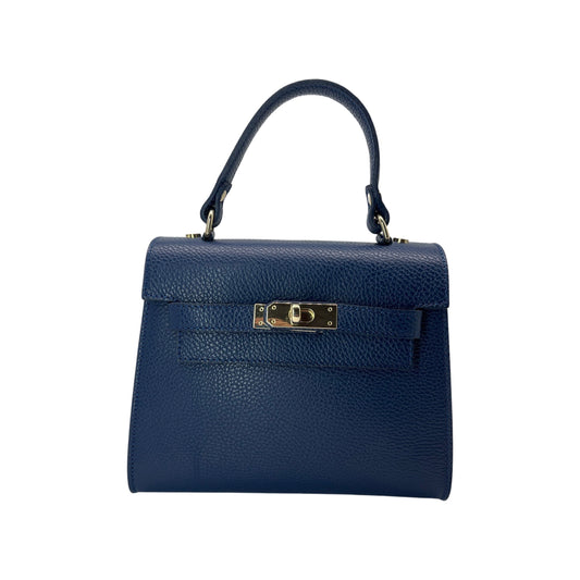 MARA GRAINED LEATHER HANDLE BAG BLUE DENIM