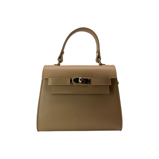 MARA BEIGE GRAINED LEATHER HANDLE BAG