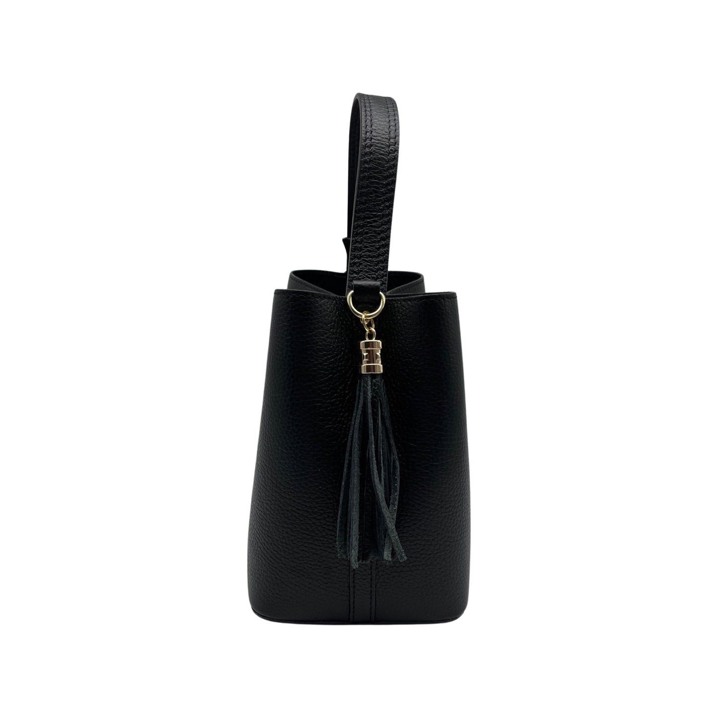 ELOISE G GRAIN LEATHER BUCKET BAG BLACK