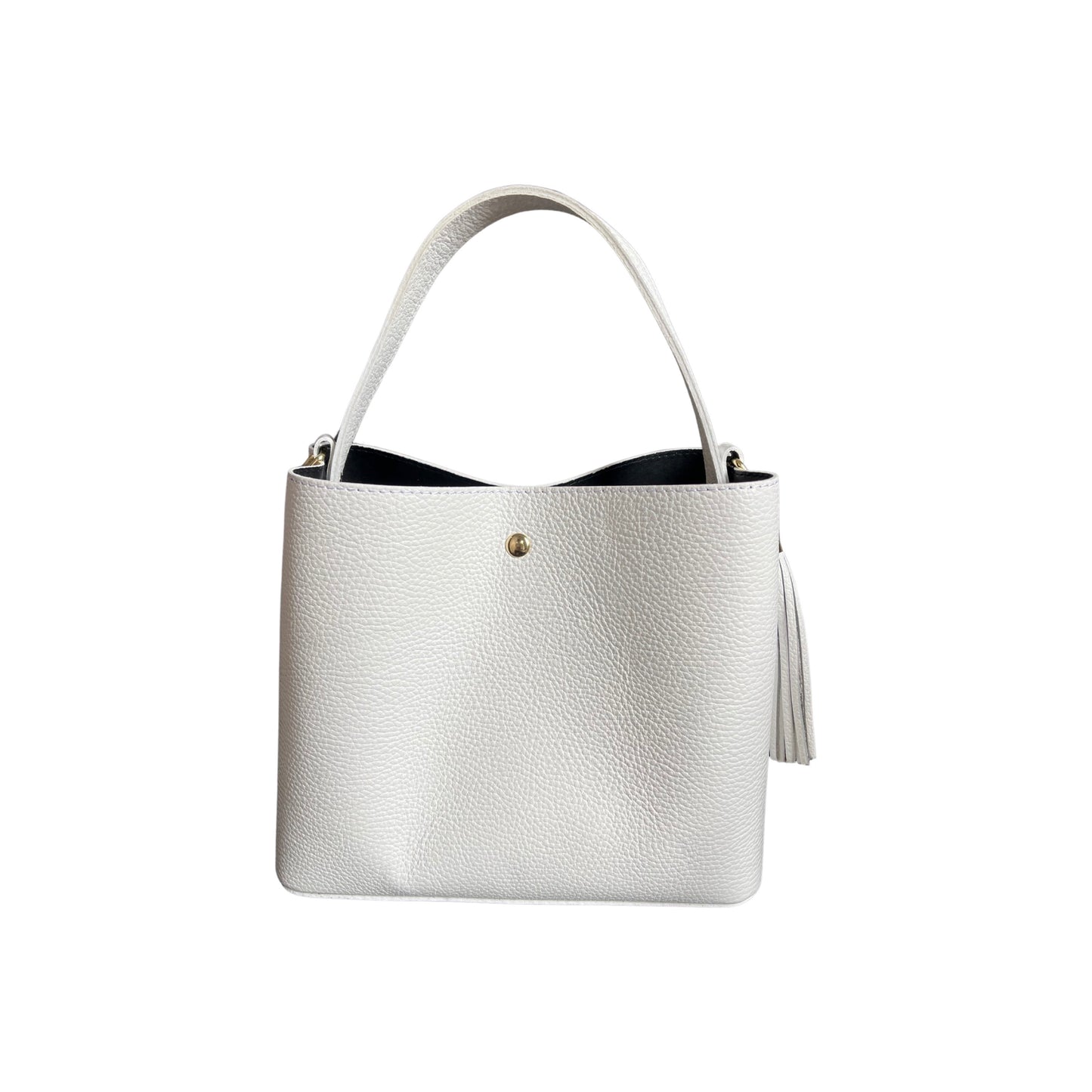 ELOISE G GRAIN LEATHER BUCKET BAG WHITE