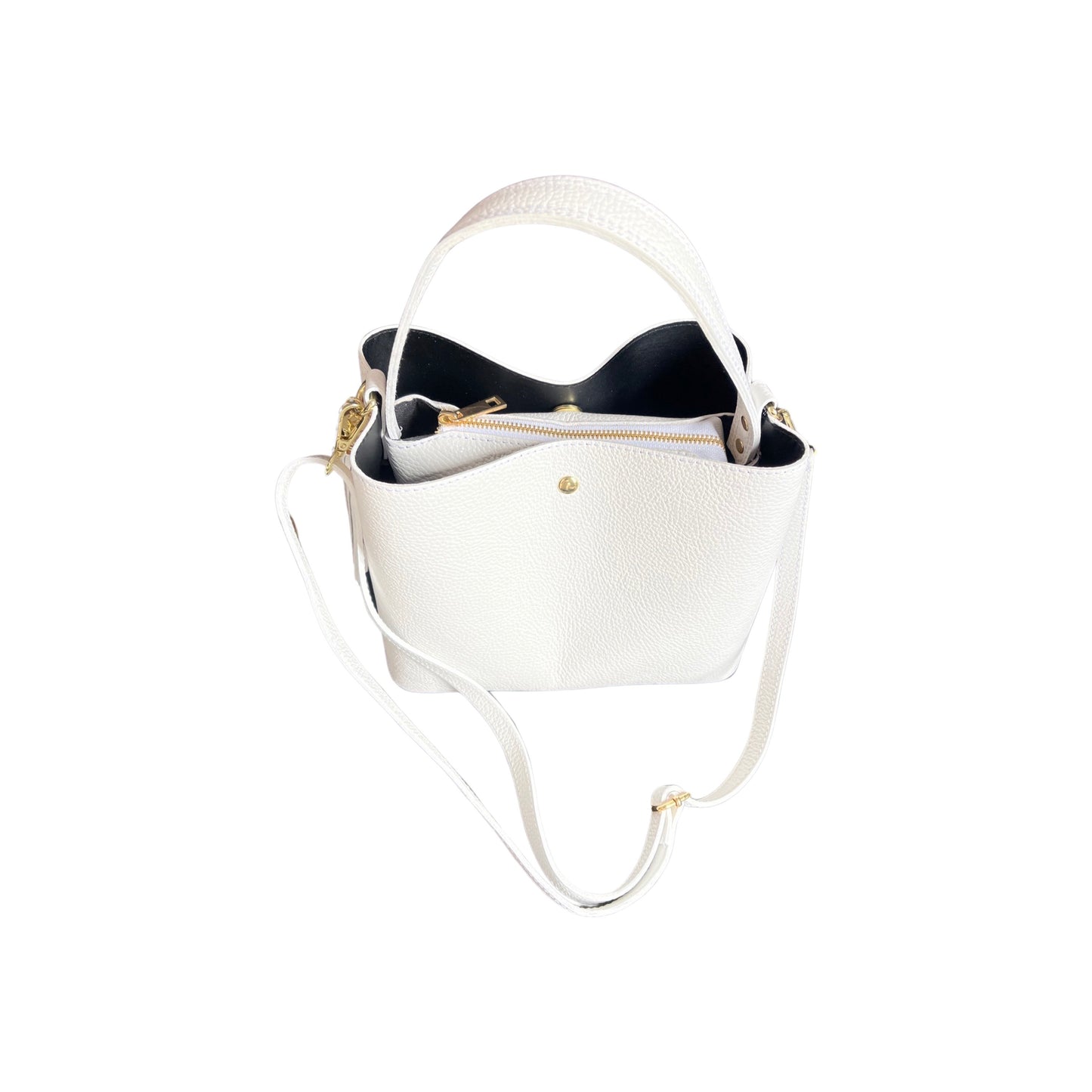 ELOISE G GRAIN LEATHER BUCKET BAG WHITE