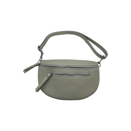 BELT BAG 2 ZIPPERS GRAINED LEATHER 30CM LIGHT GREEN