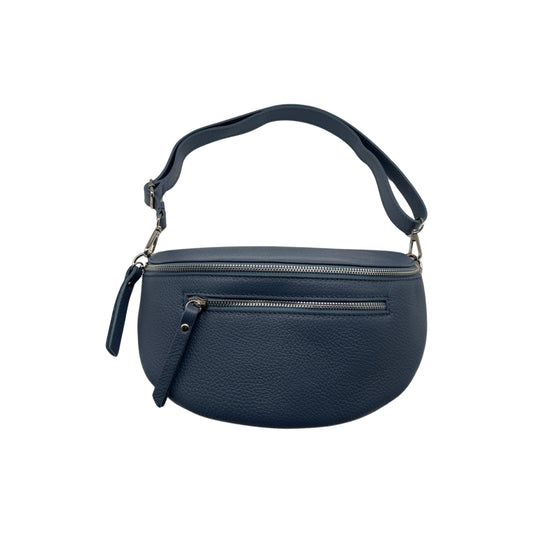 BELT BAG 2 ZIPPERS GRAINED LEATHER 30CM DENIM BLUE