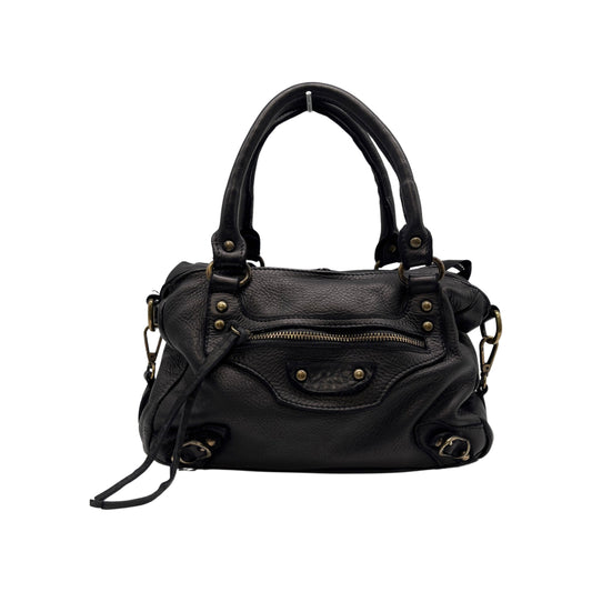 LUCIE BLACK WASHED LEATHER SHOULDER BAG