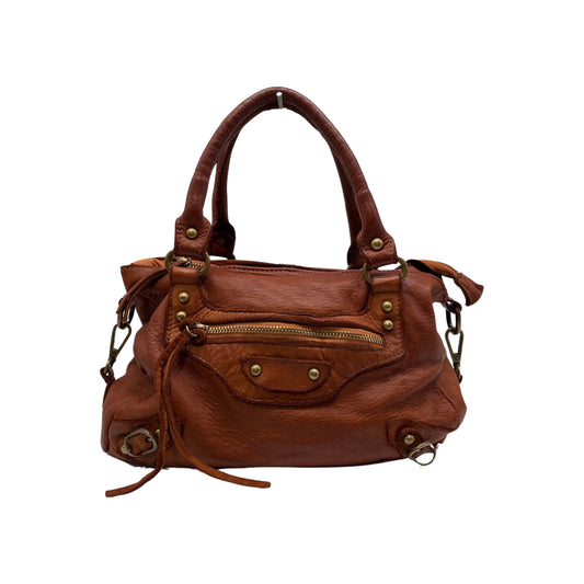 LUCIE COGNAC WASHED LEATHER SHOULDER BAG