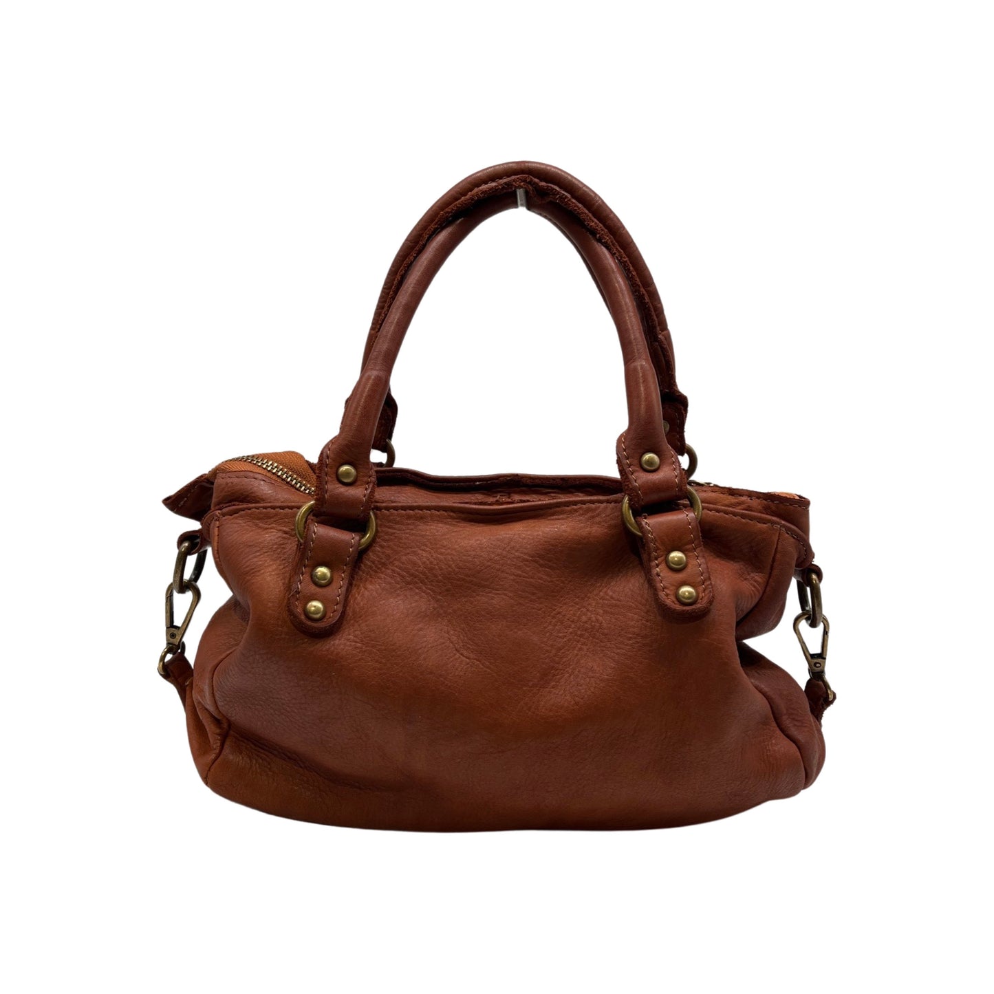 LUCIE COGNAC WASHED LEATHER SHOULDER BAG