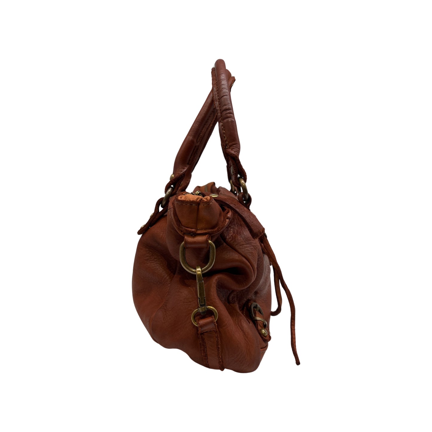 LUCIE COGNAC WASHED LEATHER SHOULDER BAG