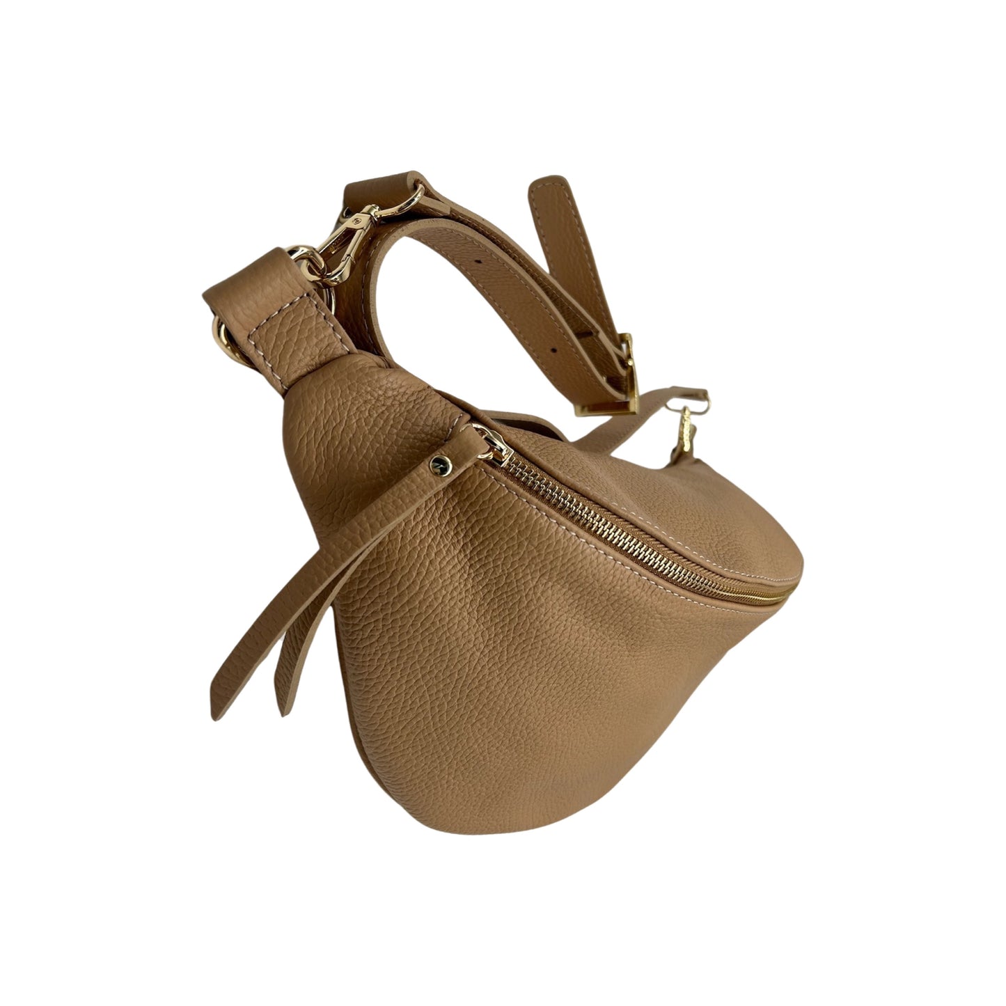 GROßE GÜRTELTASCHE AUS genarbtem Leder, 39 cm, Beige