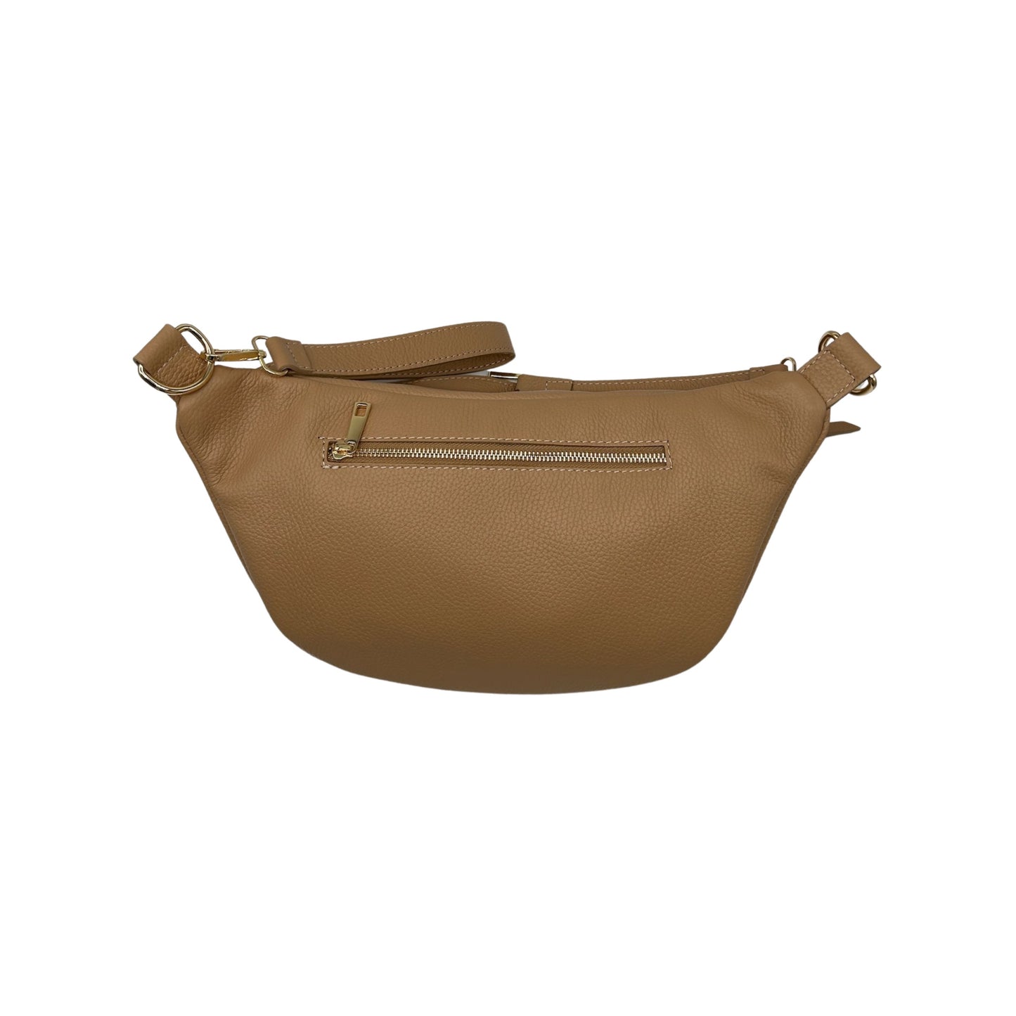 GROßE GÜRTELTASCHE AUS genarbtem Leder, 39 cm, Beige