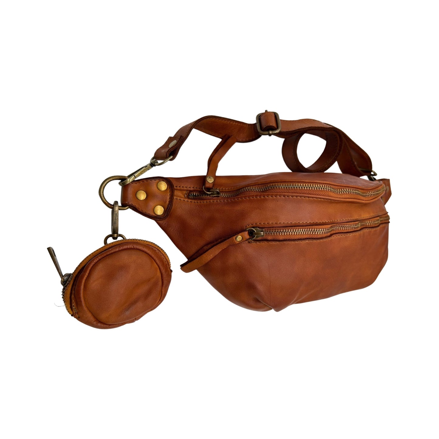 SAC BANANE CUIR WASHED GIULIA CAMEL