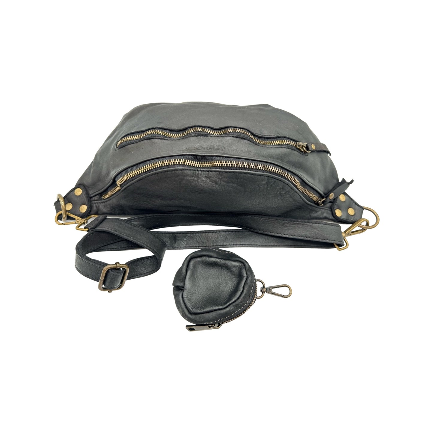 SAC BANANE CUIR WASHED GIULIA NOIR