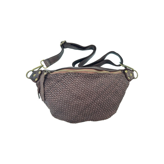 SAC BANANE CUIR  WASHED TRESSE LUNA MARRON