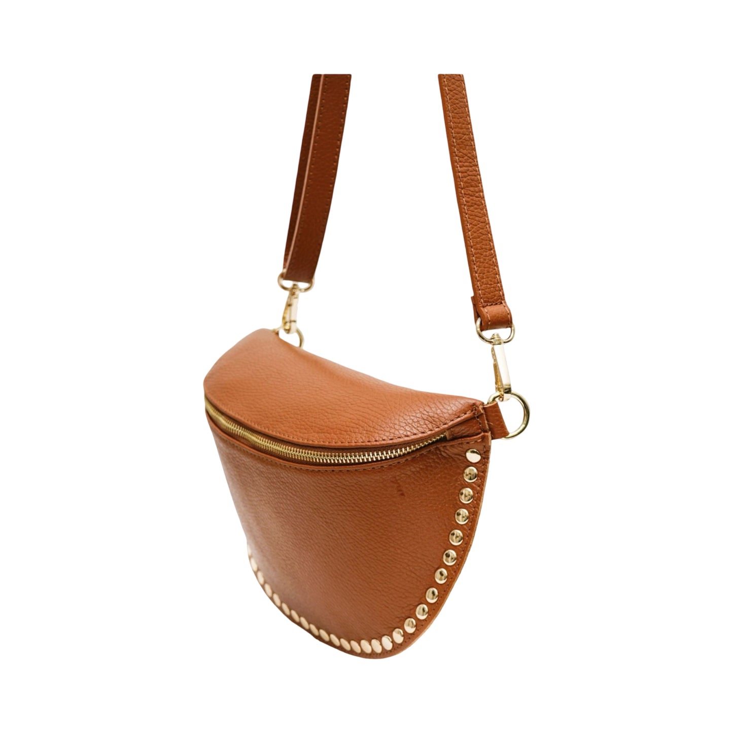 Sac Banane en Cuir Grainé Clouté 26cm