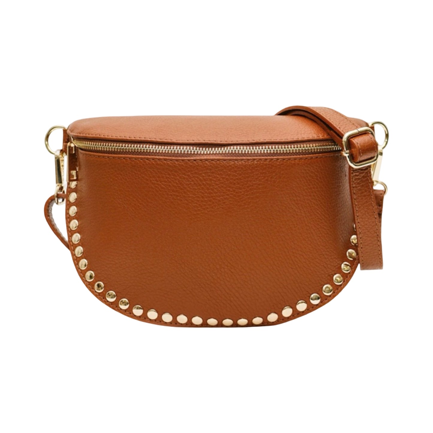 Sac Banane en Cuir Grainé Clouté 26cm