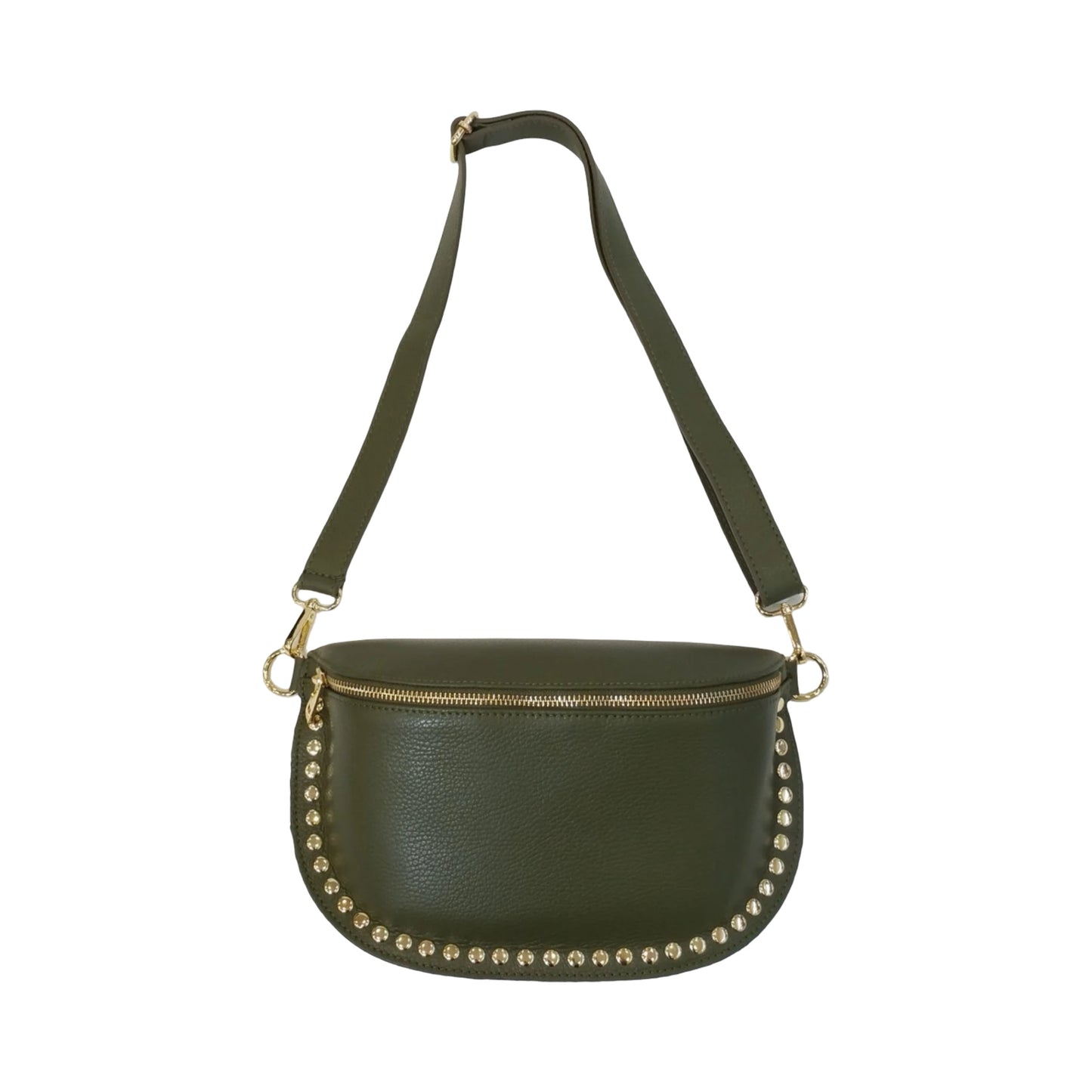 Sac Banane en Cuir Grainé Clouté 26cm