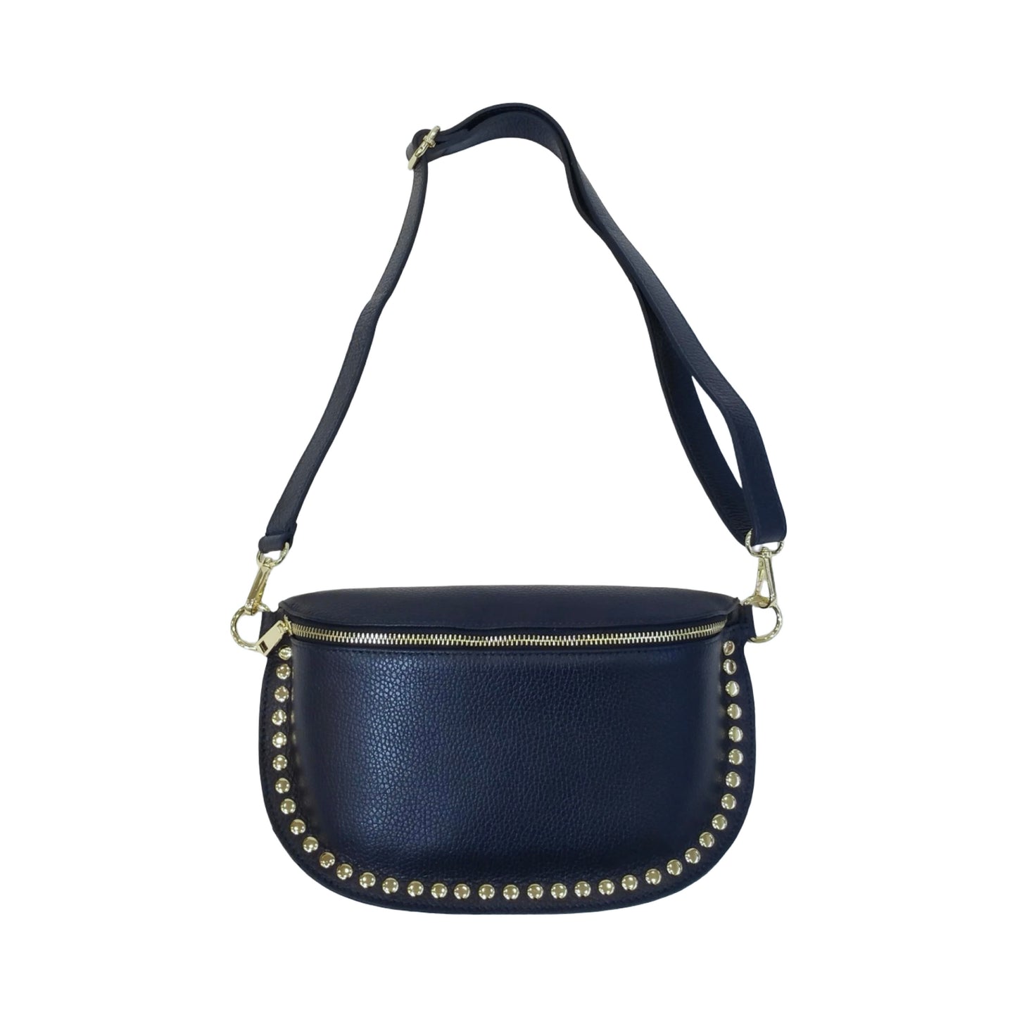 Sac Banane en Cuir Grainé Clouté 26cm