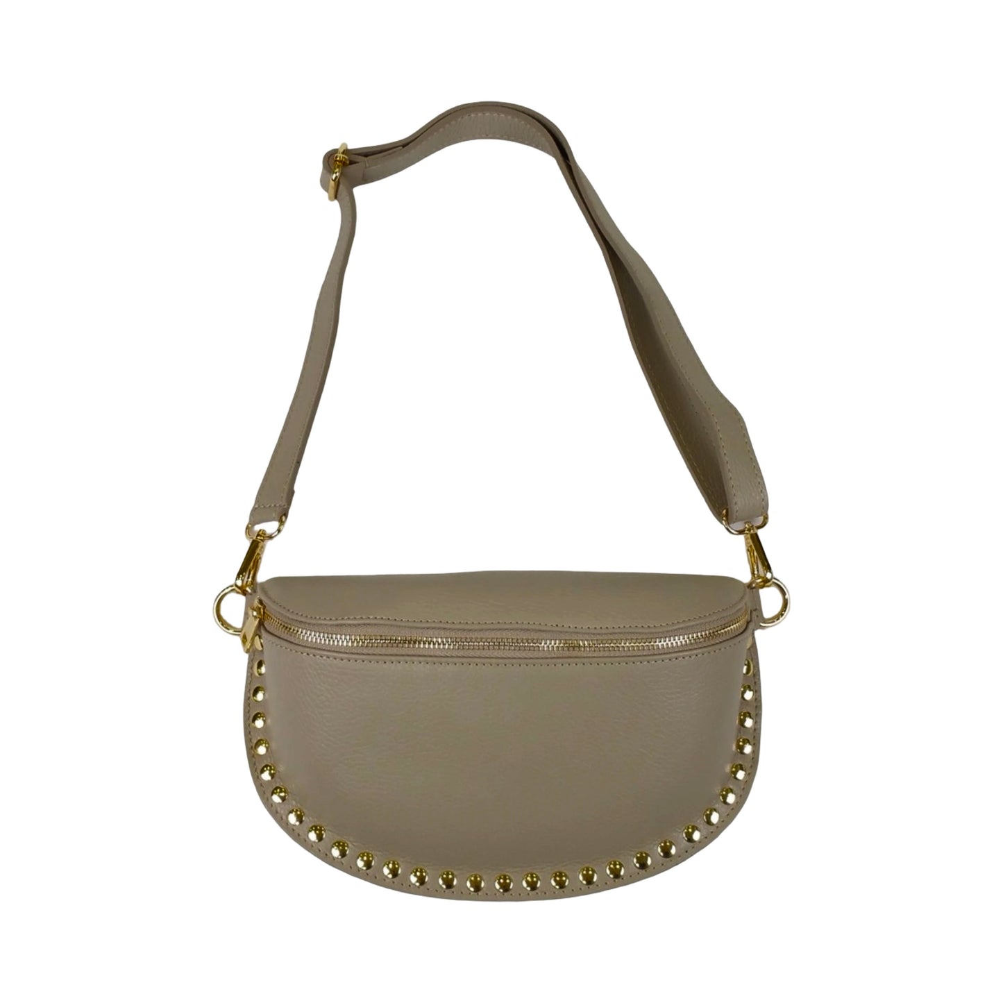 Sac Banane en Cuir Grainé Clouté 26cm