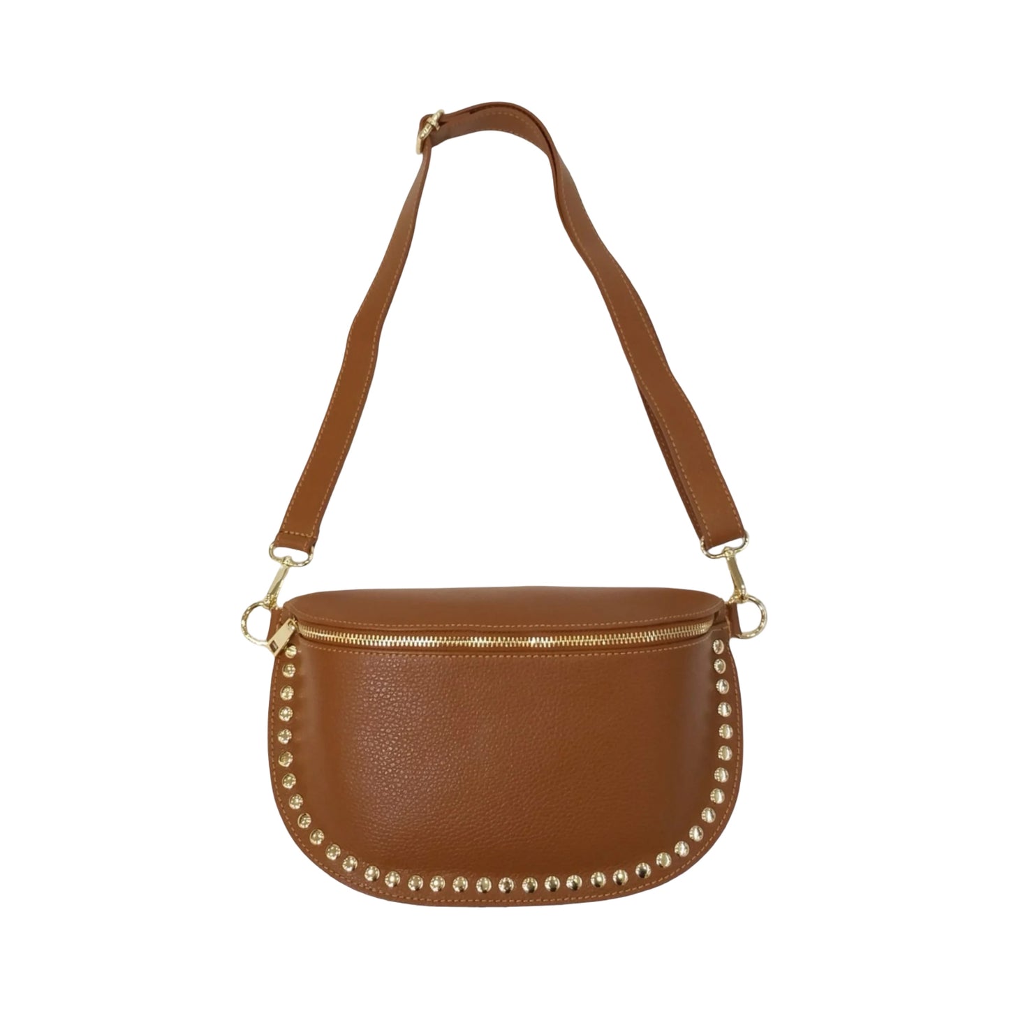 Sac Banane en Cuir Grainé Clouté 26cm