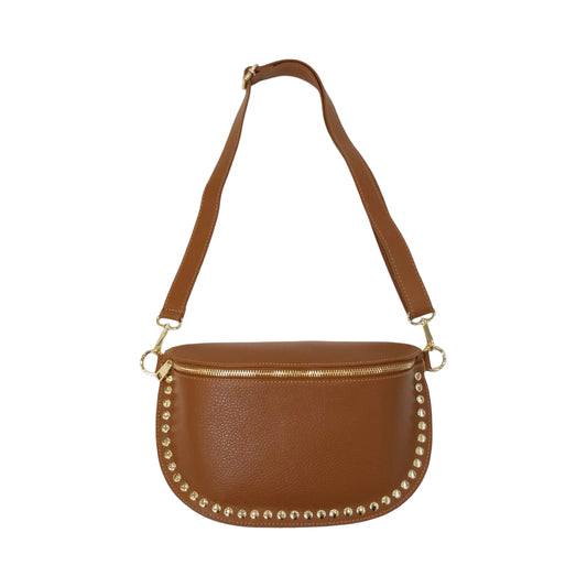 Sac Banane en Cuir Grainé Clouté 26cm