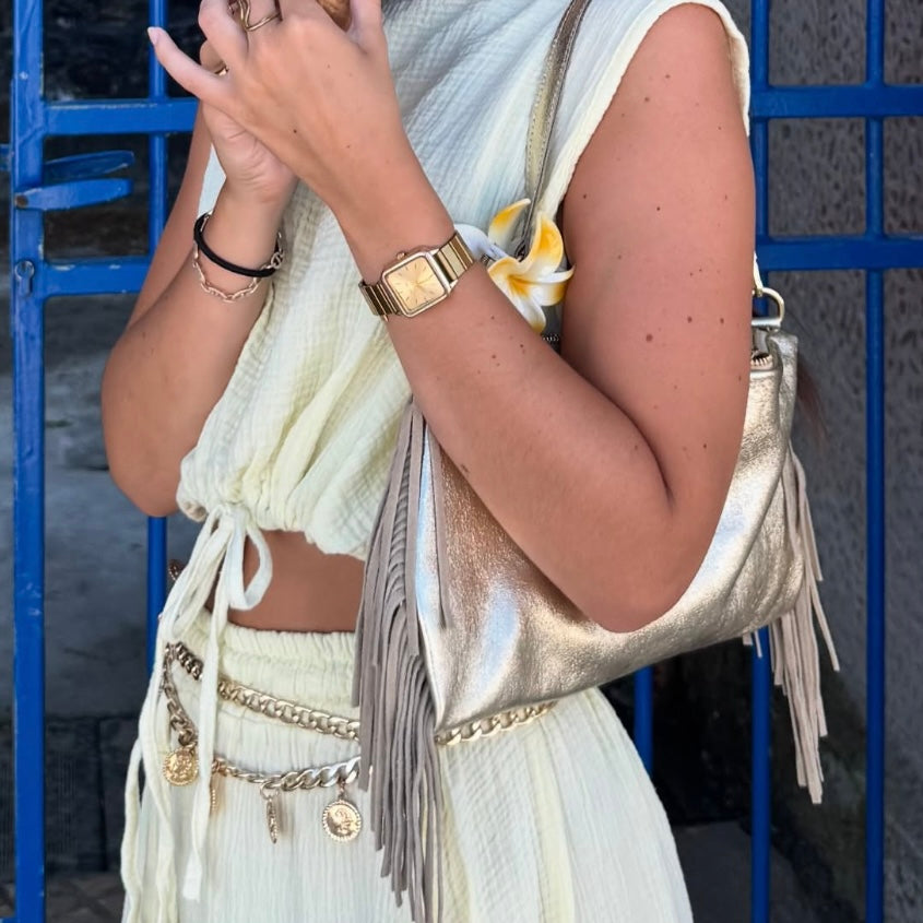 SAC EN CUIR IRISE FRANGE RECTO