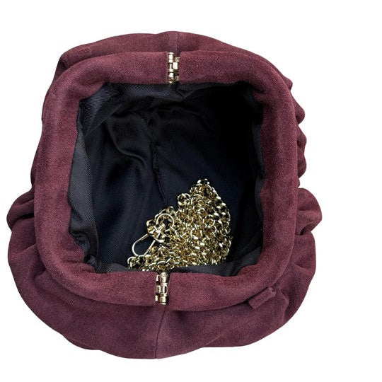 Sac Bourse Plissé en Cuir Suède Chainette