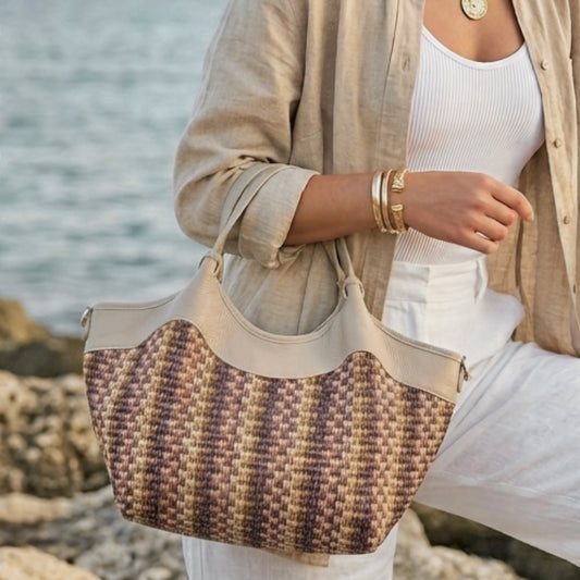 Sac Raphia Cuir Olga Médium Multicolore