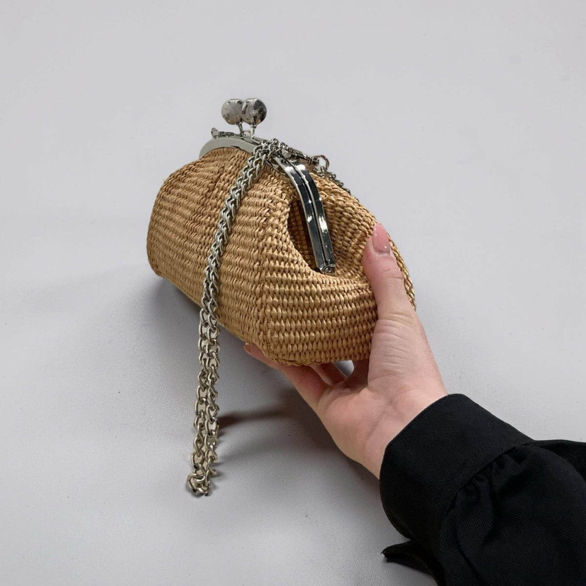 Sac bourse en cuir raphia fermoir clic-clac Meloro