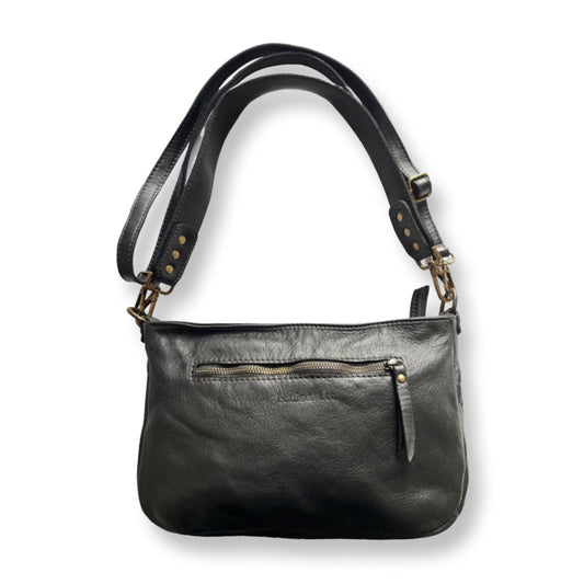 Sac baguette Sam cuir véritable de vachette 30 cm Noir - Louisa Lee