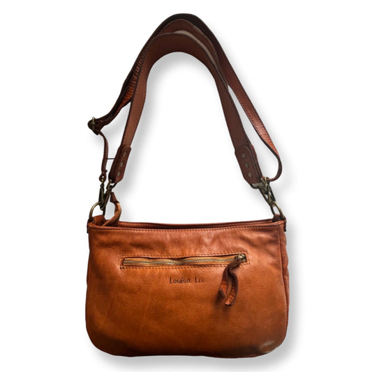 Sac baguette Sam cuir véritable de vachette 30 cm Cognac - Louisa Lee